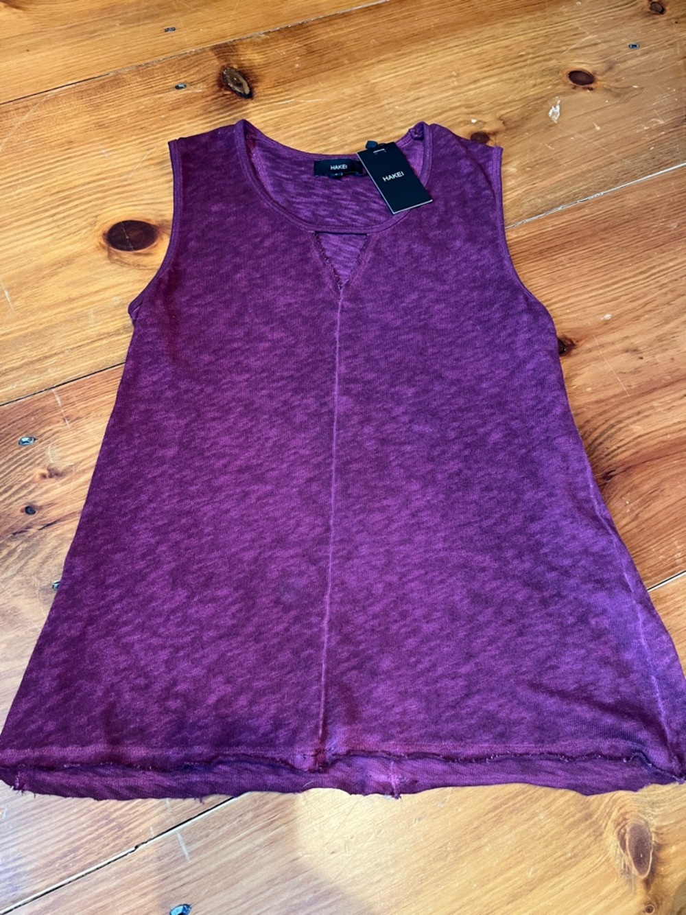 New! HAKEI S Burgundy Heather Sleeveless Tunic Blouse Long Fit